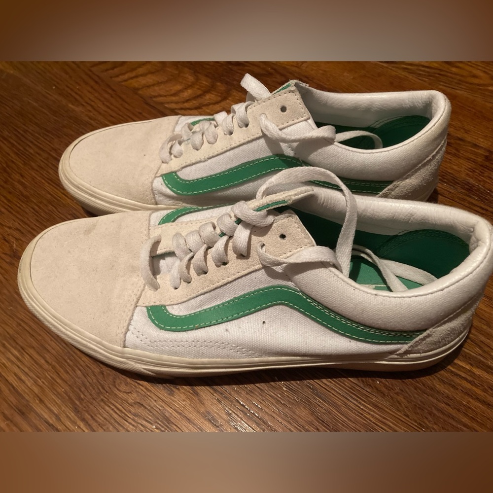 White/off white green Vans